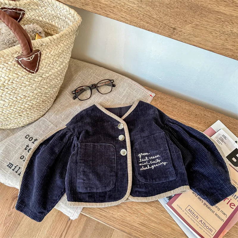 Kids Corduroy Puff Sleeve Jacket