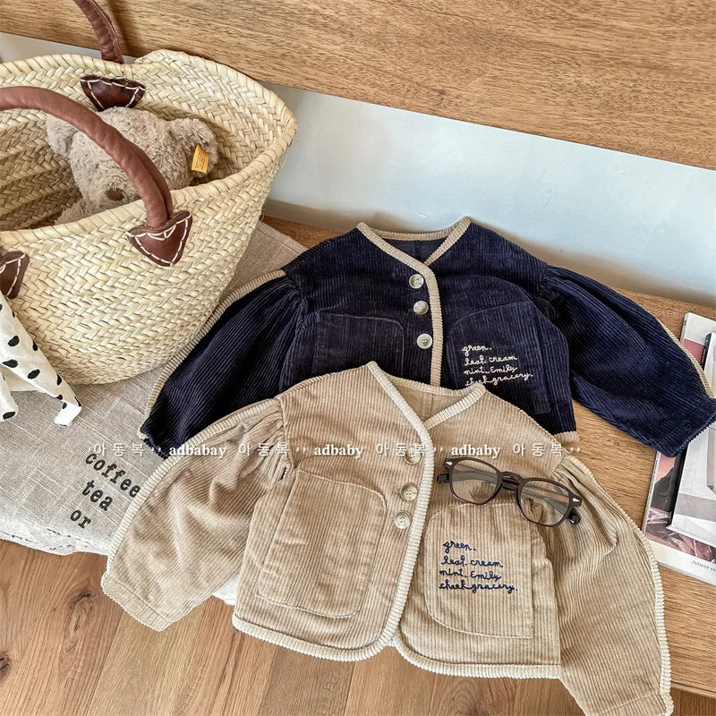 Kids Corduroy Puff Sleeve Jacket