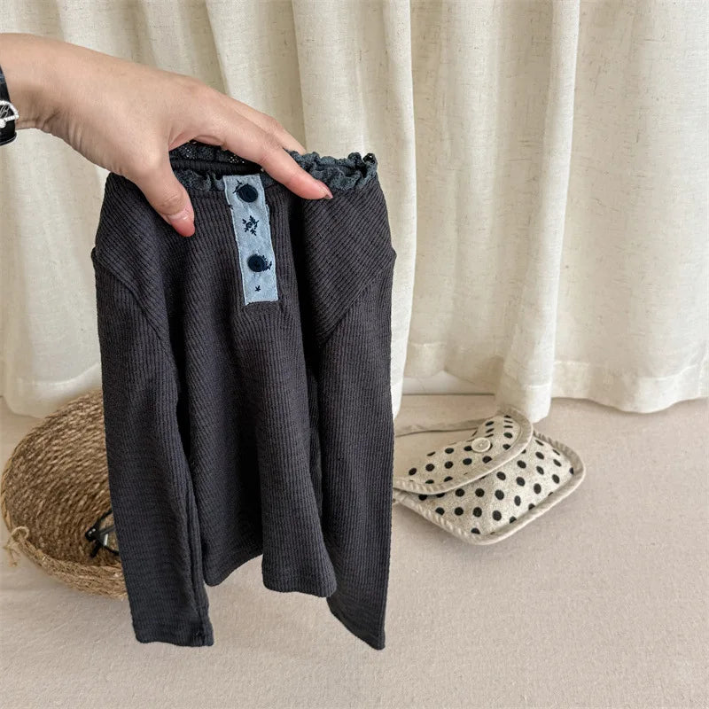 Kids Ruched Collar Long Sleeve Top