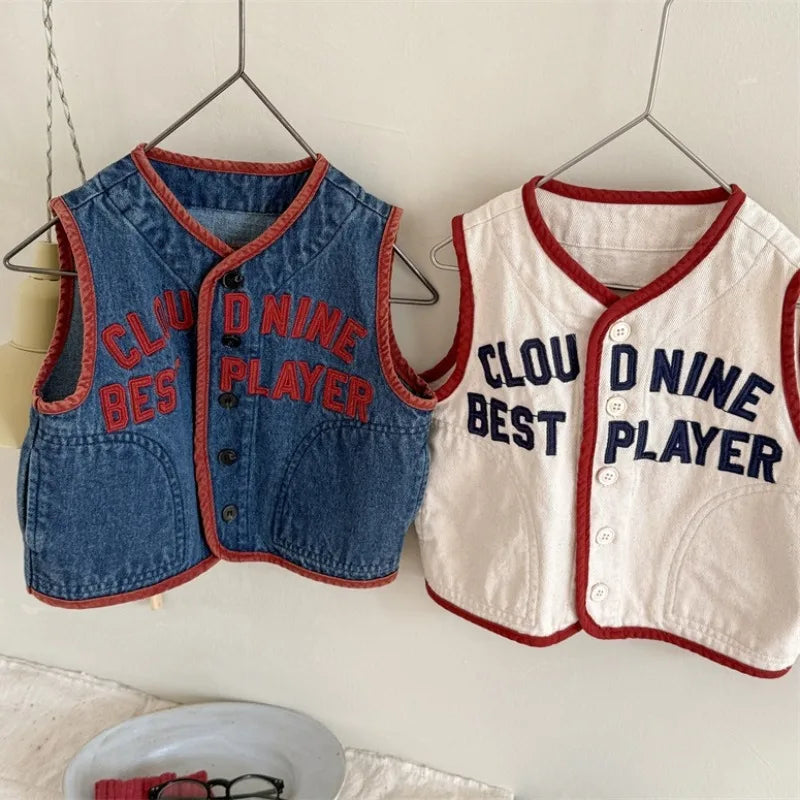 Cloud Nine Embroidery Denim Vest
