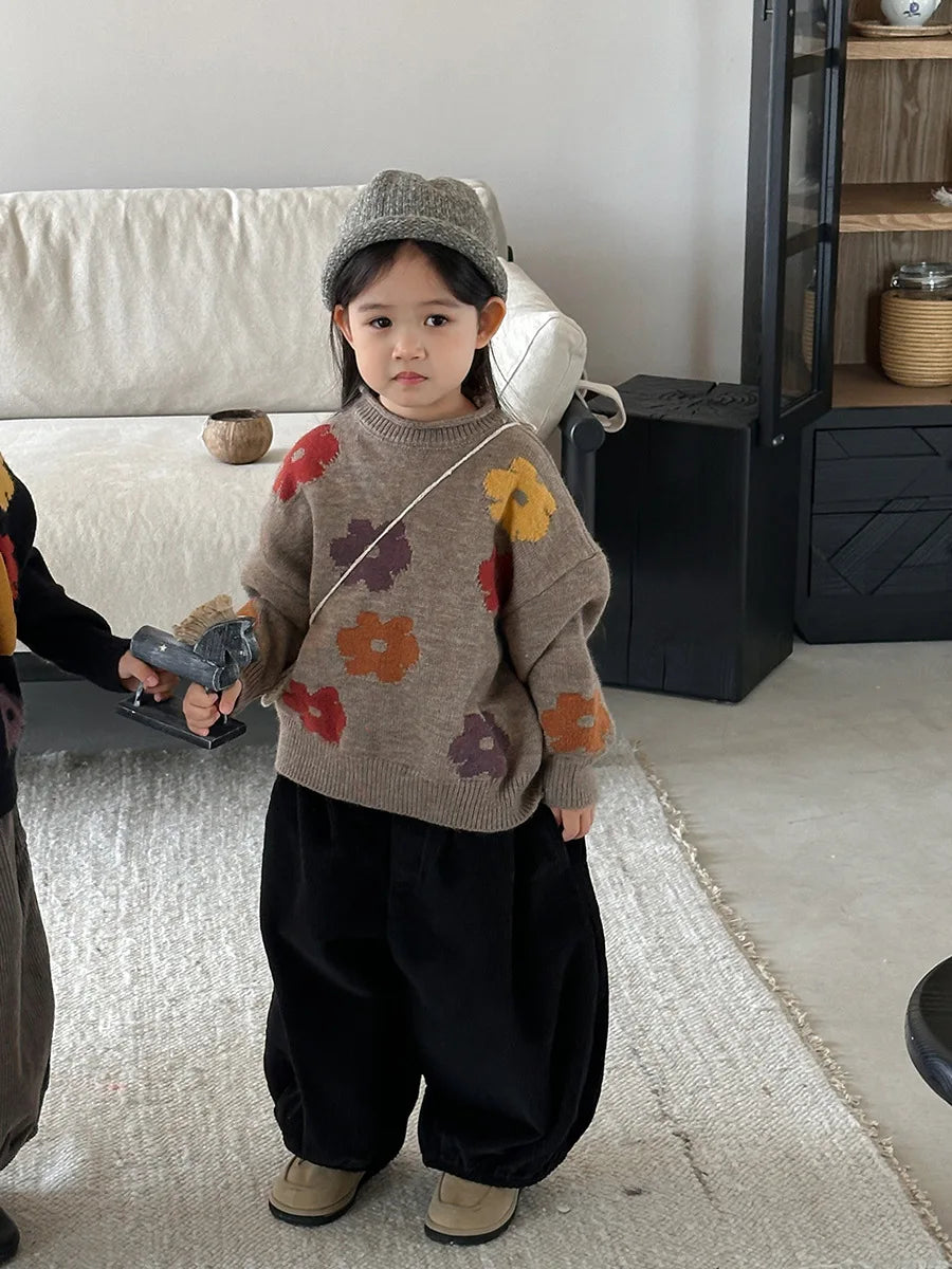 Kids Floral Knit Pullover Sweater