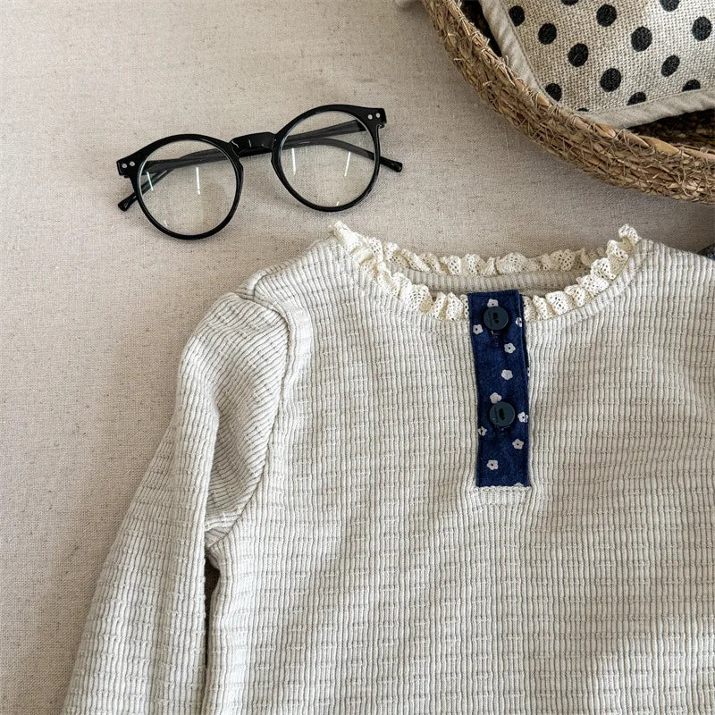 Kids Ruched Collar Long Sleeve Top
