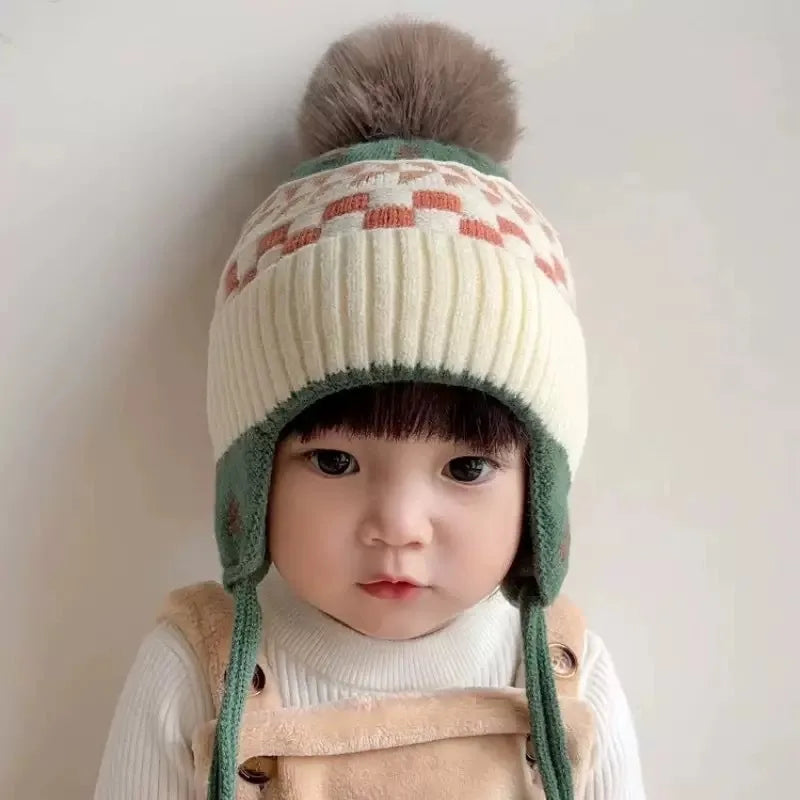 Kids Pom Pom Earflap Winter Hat