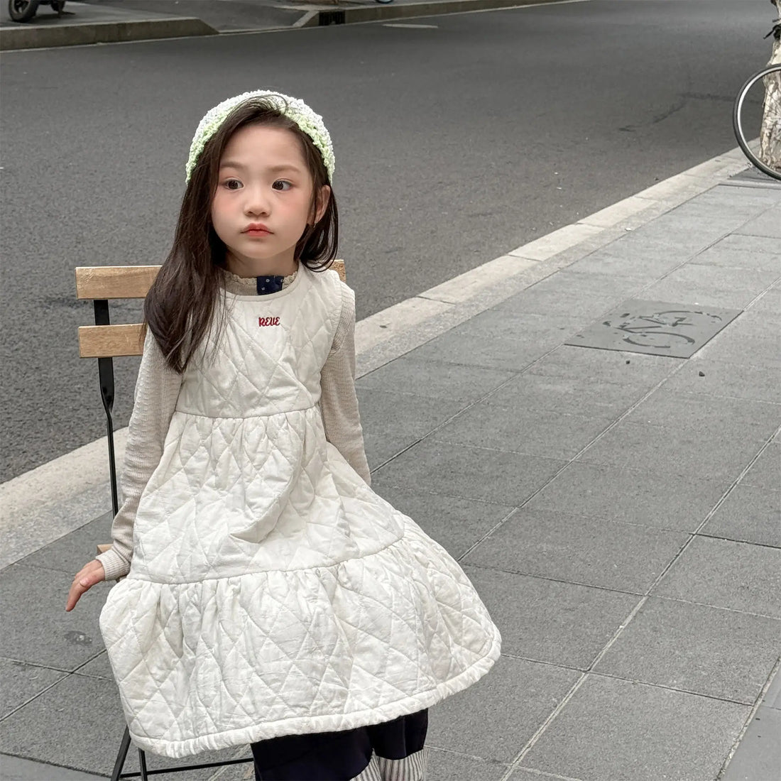 Kids Padded Embroidery Vest Dress