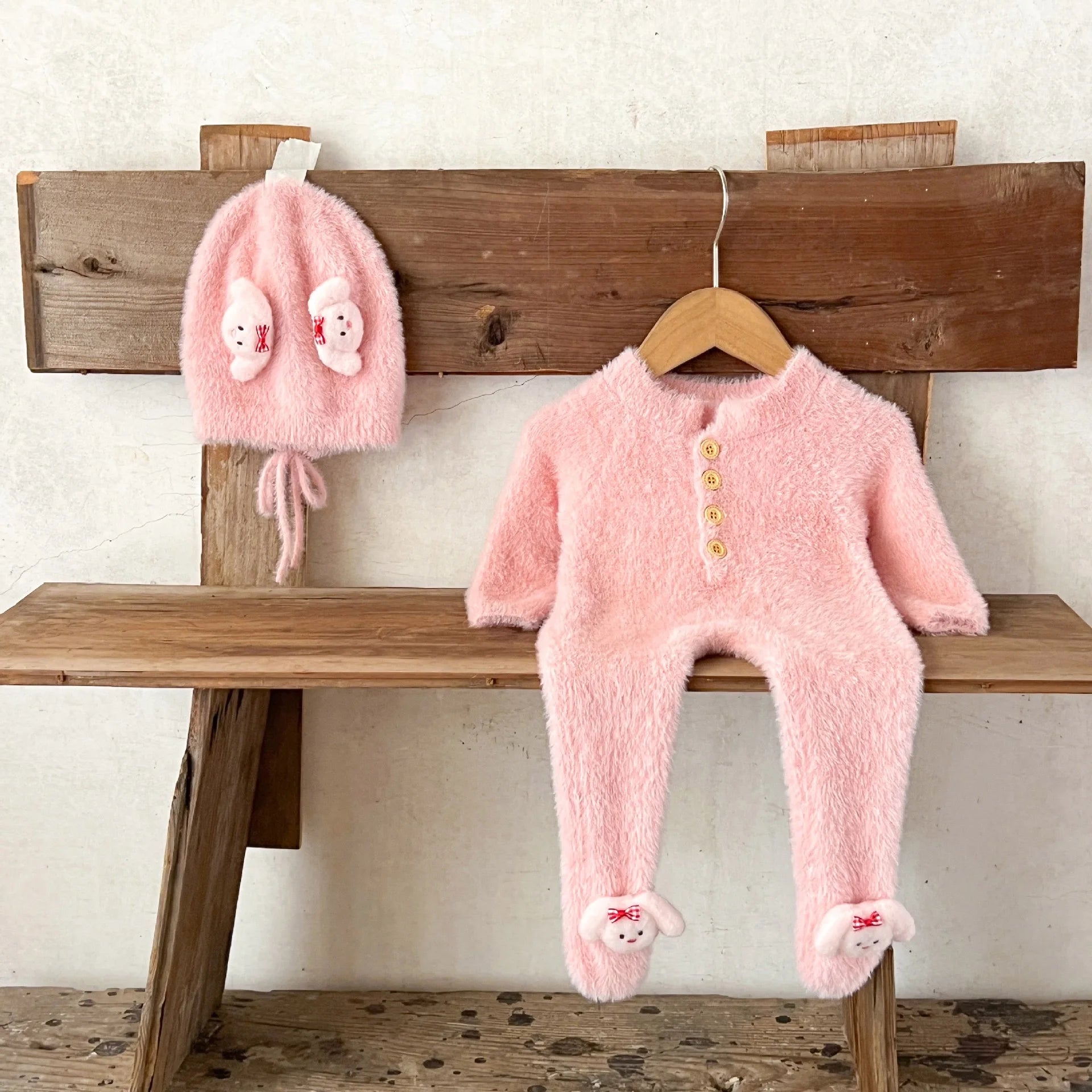 Two-Piece Set Plush Romper and Hat