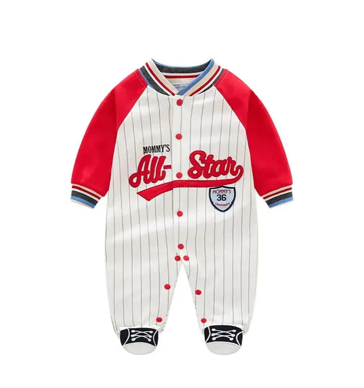 Striped Baseball Baby Romper