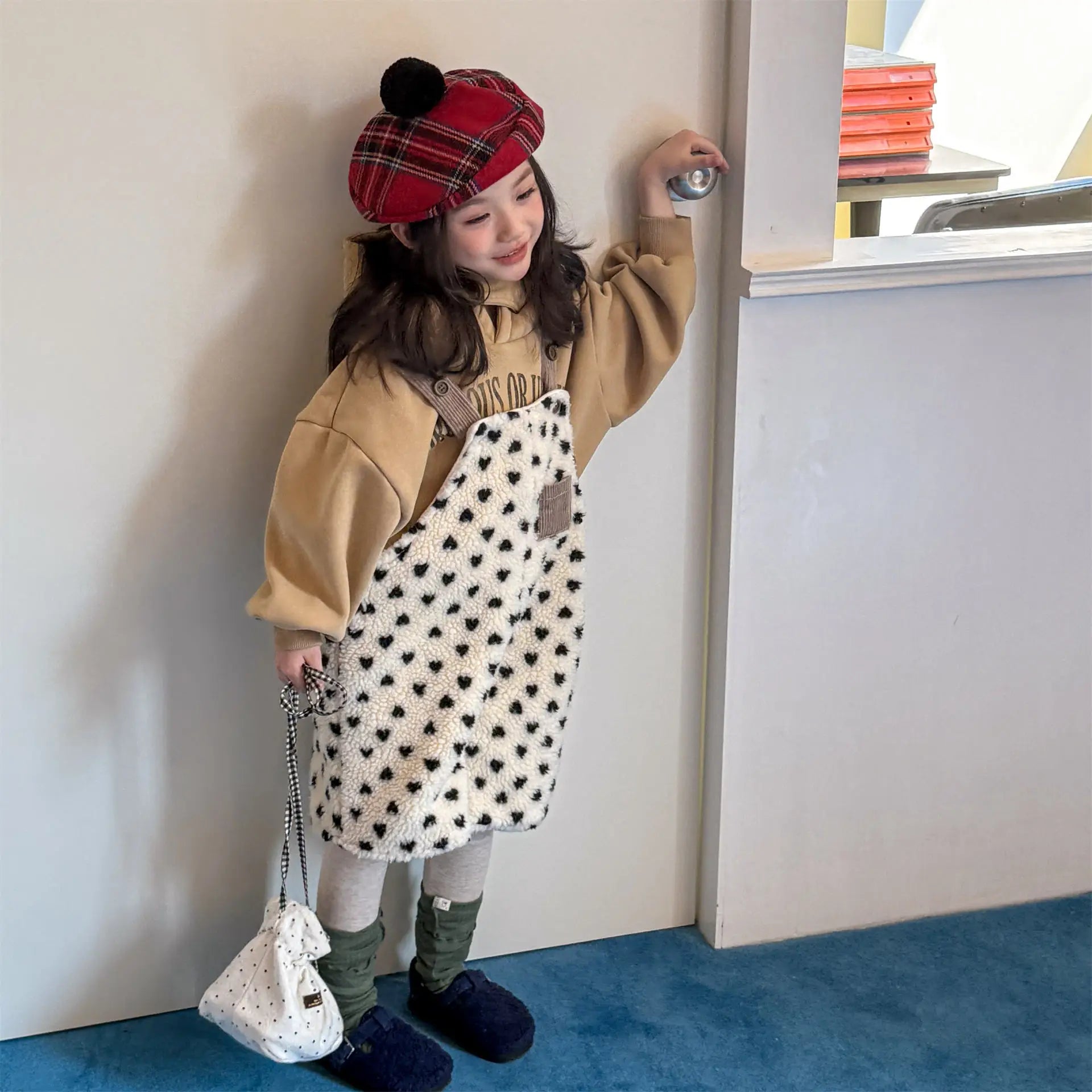 Kids Printed Fleece Suspender Pants