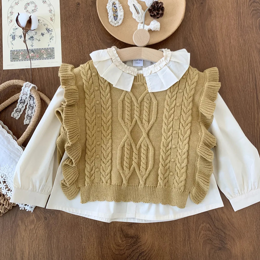 Kids Knit Ruffle Bow Vest