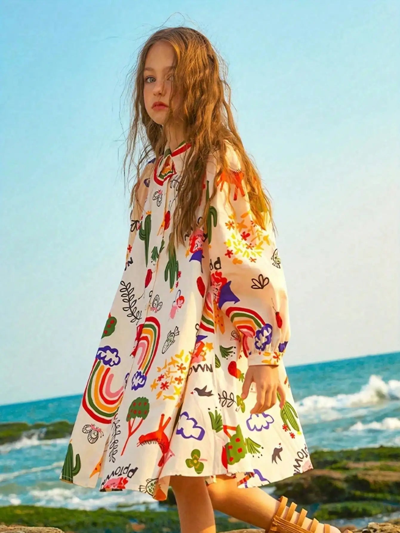 Cartoon Pattern Long Sleeve Dress