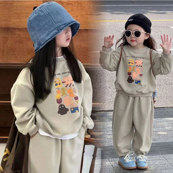 Two-Piece Set Kids Print Sweater and Sweatpants