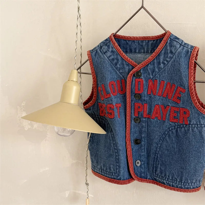 Cloud Nine Embroidery Denim Vest