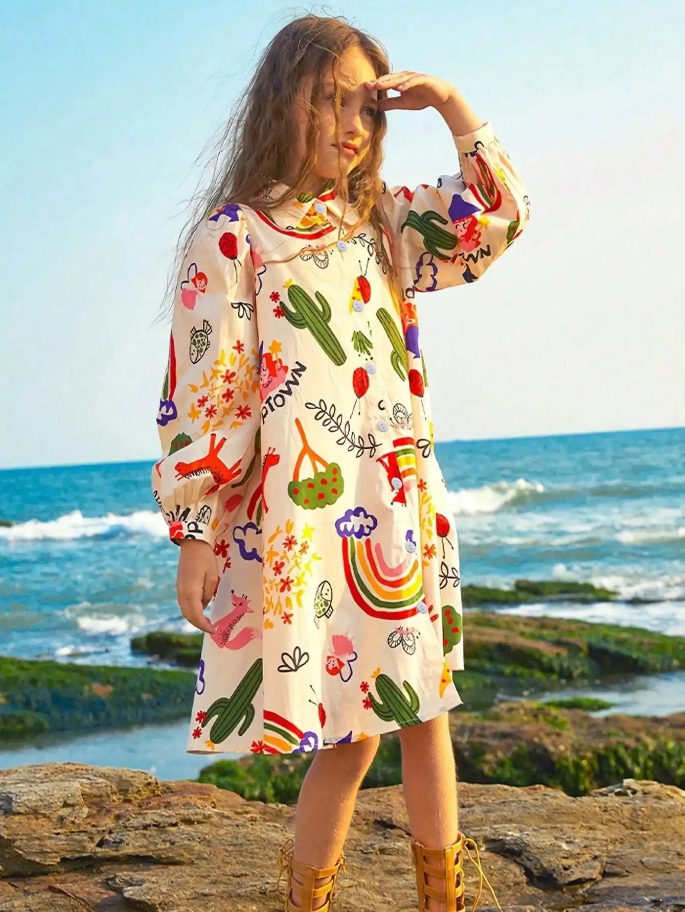 Cartoon Pattern Long Sleeve Dress