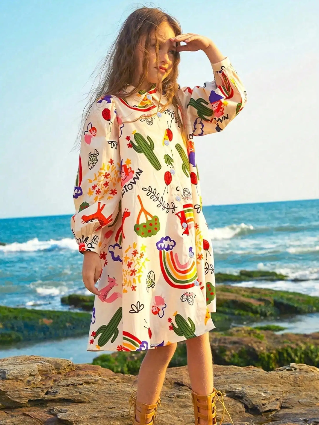 Cartoon Pattern Long Sleeve Dress