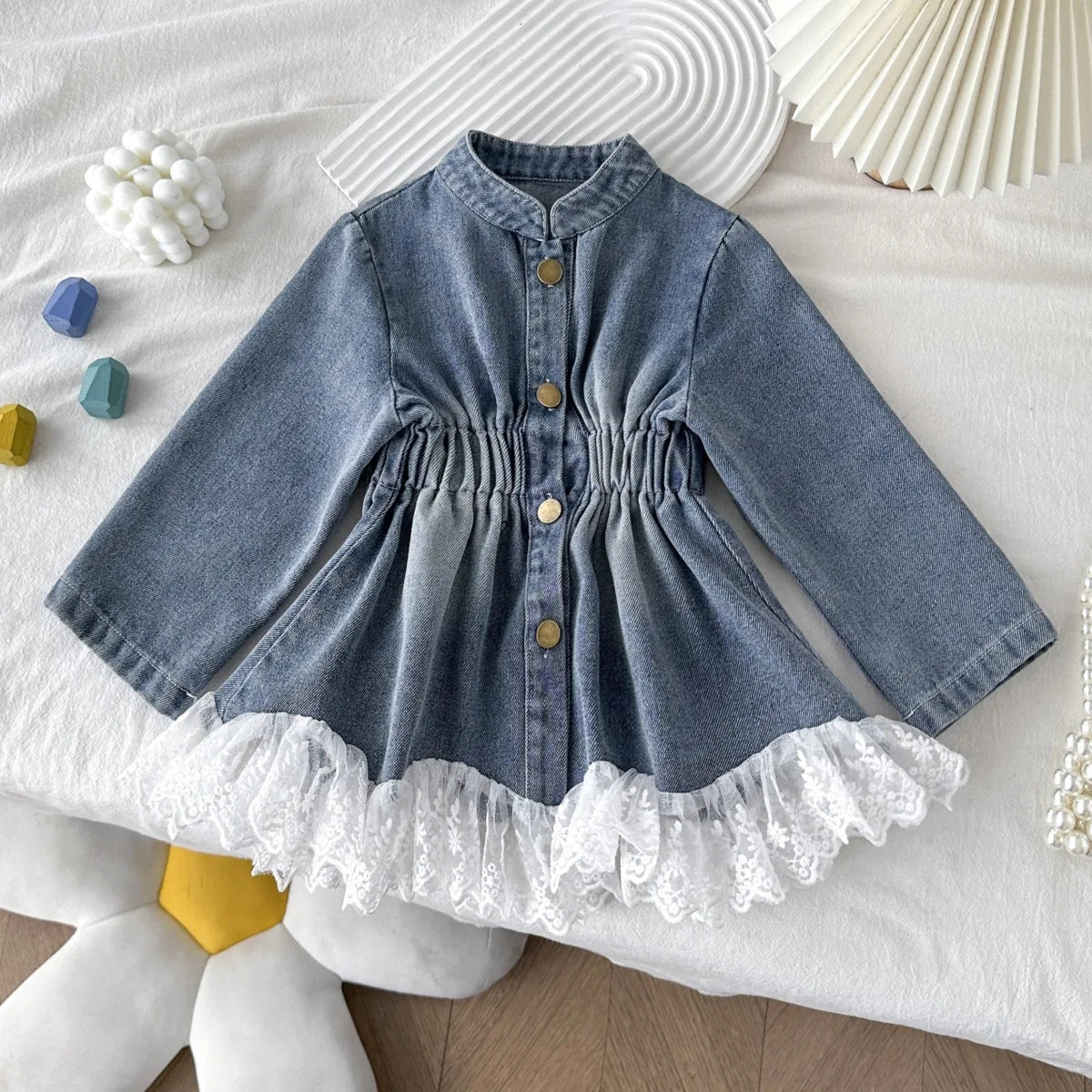 Kids Denim Jacket with Lace Trim