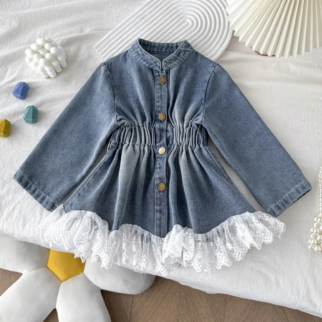Kids Denim Jacket with Lace Trim