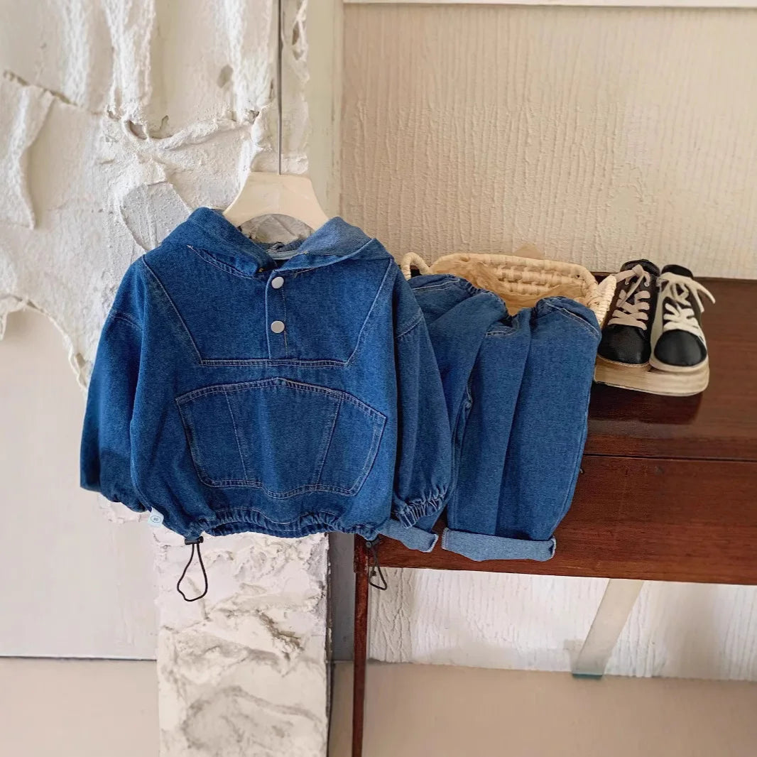 Kids Cotton Denim Hooded Suit