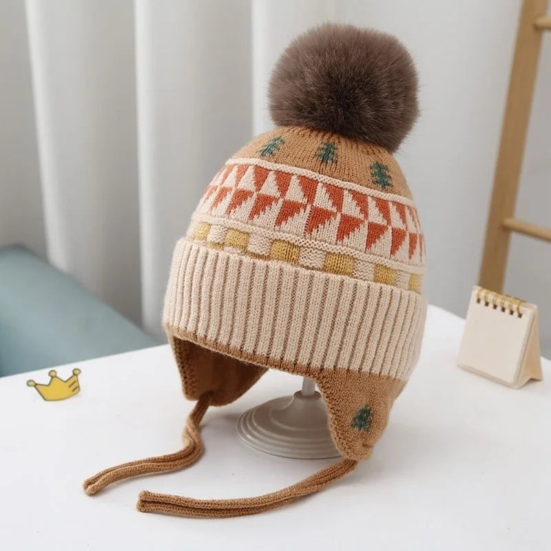 Kids Pom Pom Earflap Winter Hat