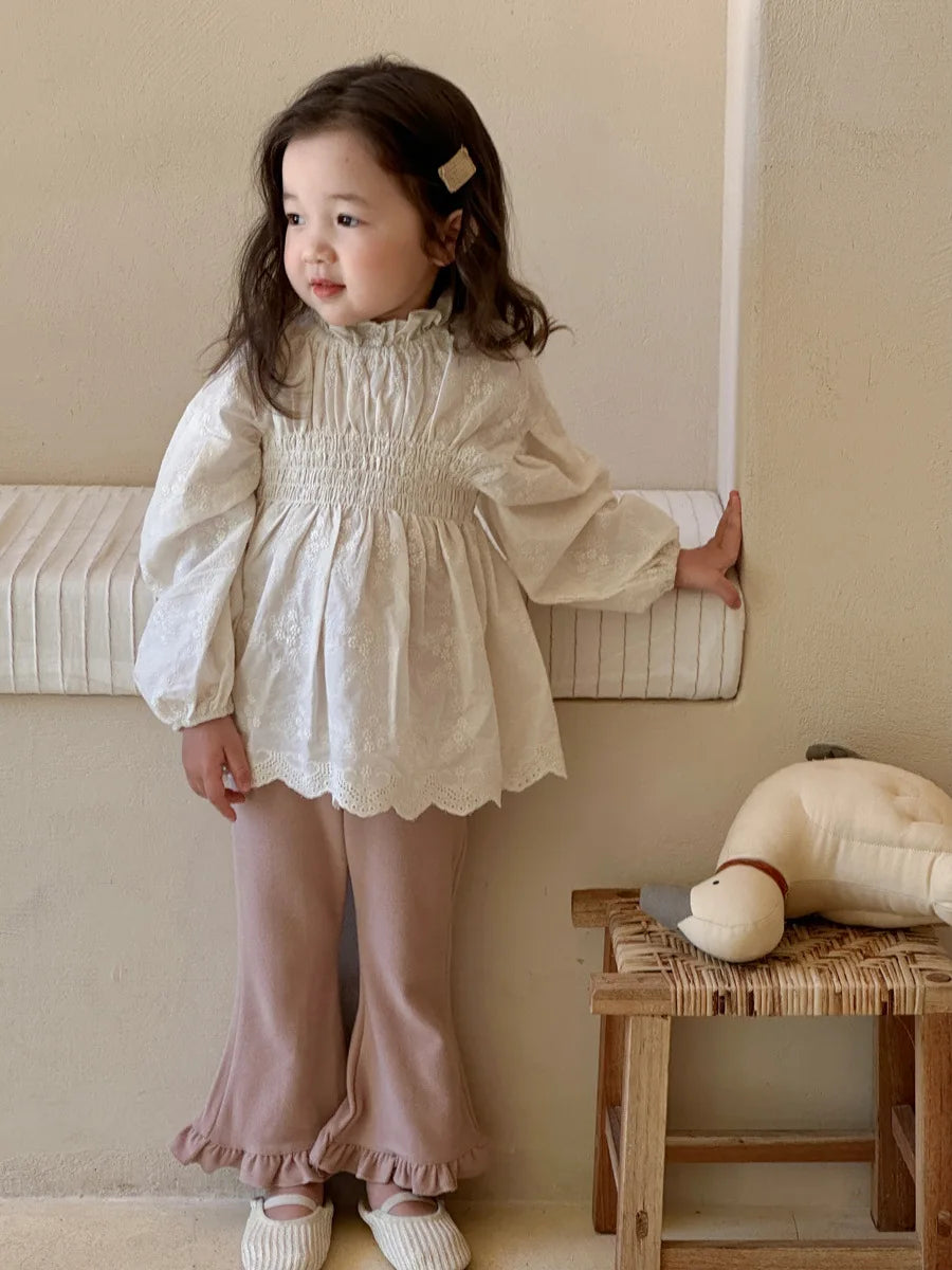 Lace Embroidery Lantern Sleeve Girls Blouse