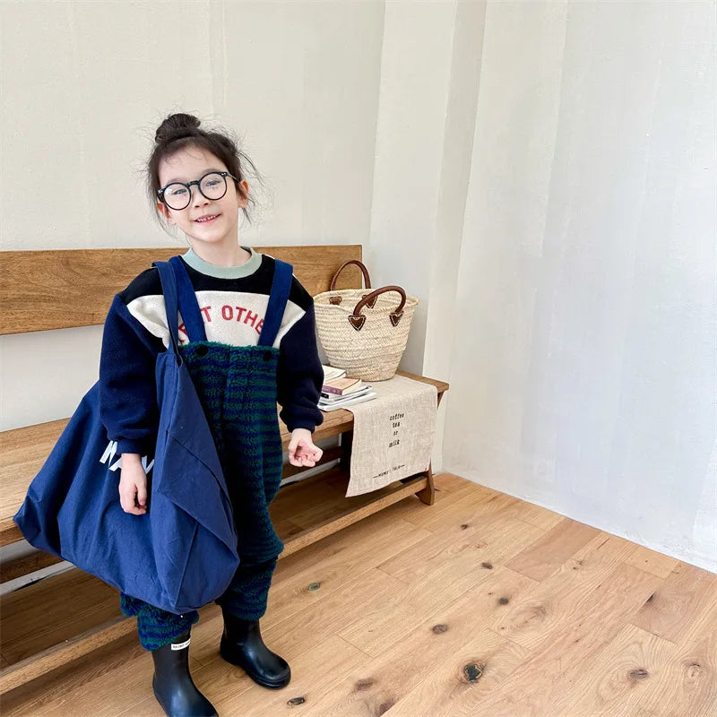 Kids Fleece Striped Suspender Pants
