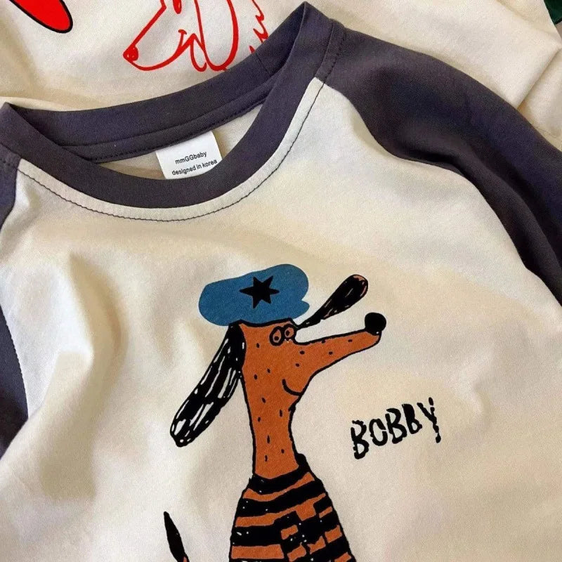 Kids Cartoon Patchwork Long Sleeve Tee
