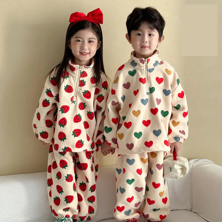 Two-Piece Set Kids Fleece Heart Sweatshirt and Pants