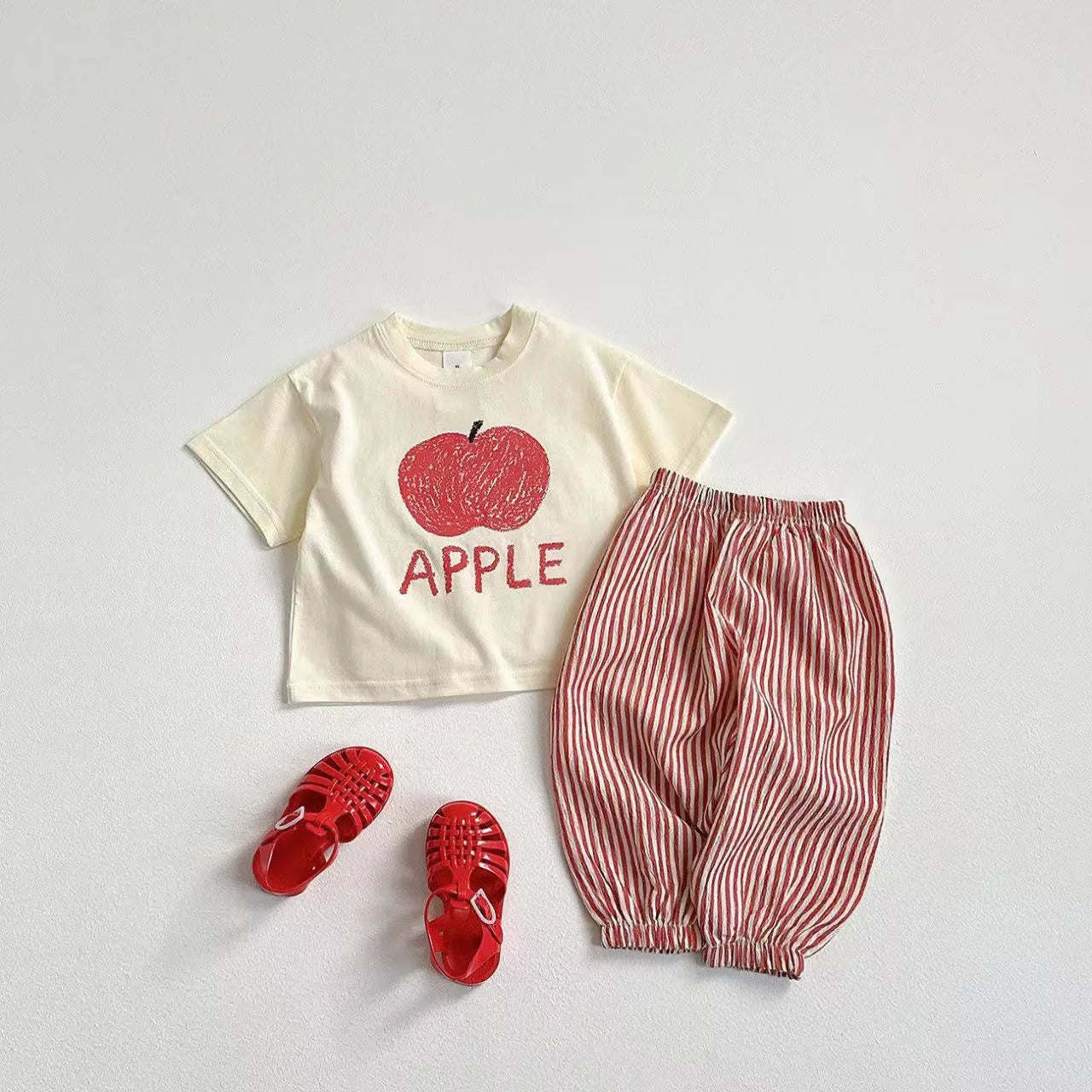 Two-Piece Set Kids Fruit Tee and Plaid Shorts