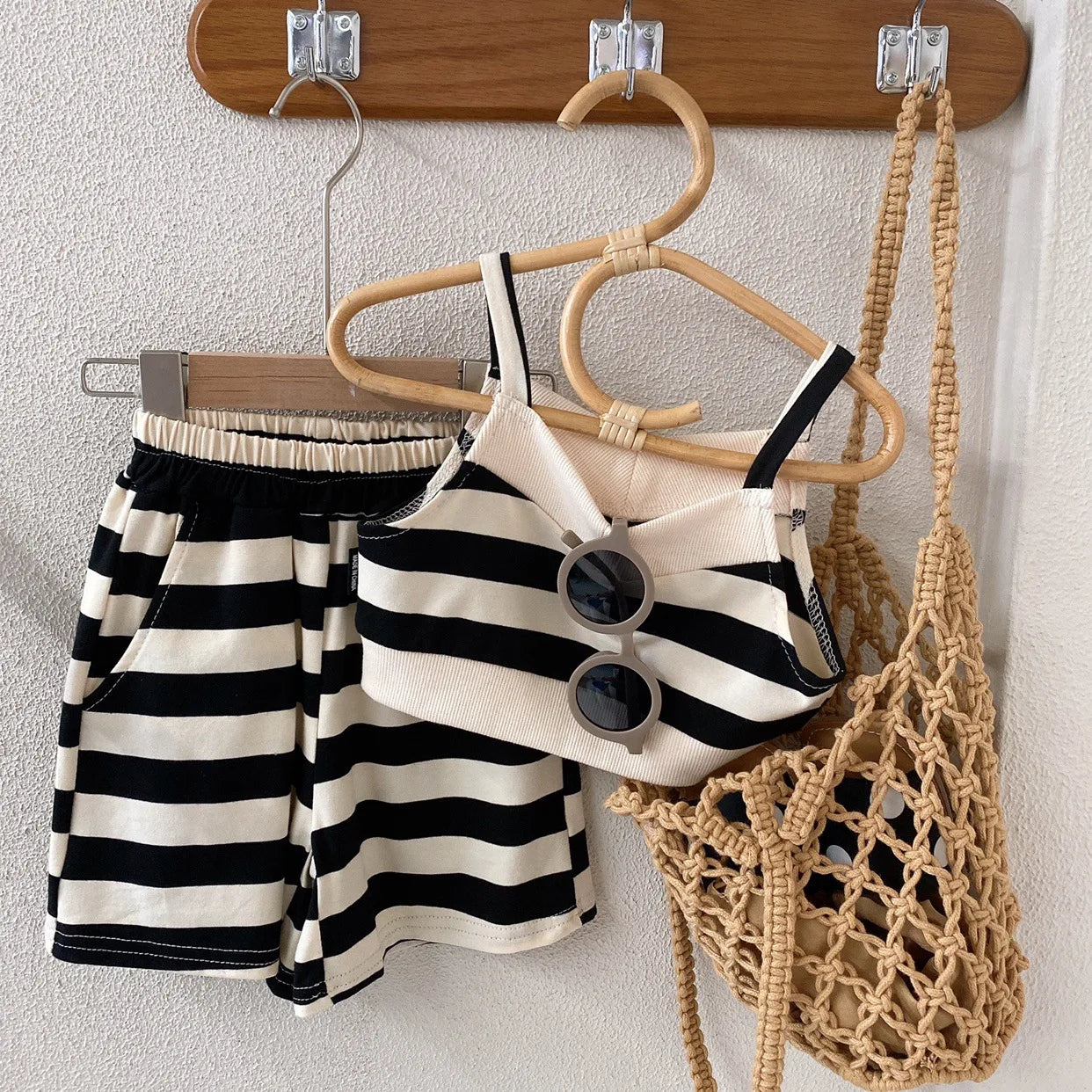 Two-Piece Set Kids Striped Hoodie and Shorts