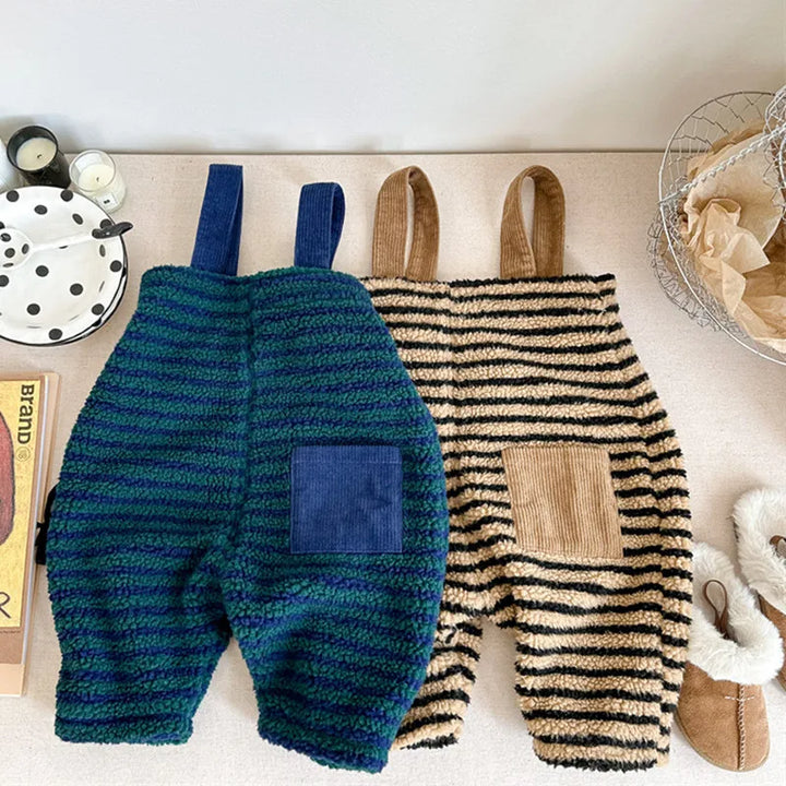 Kids Fleece Striped Suspender Pants