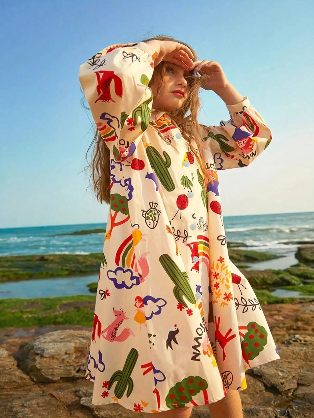 Cartoon Pattern Long Sleeve Dress