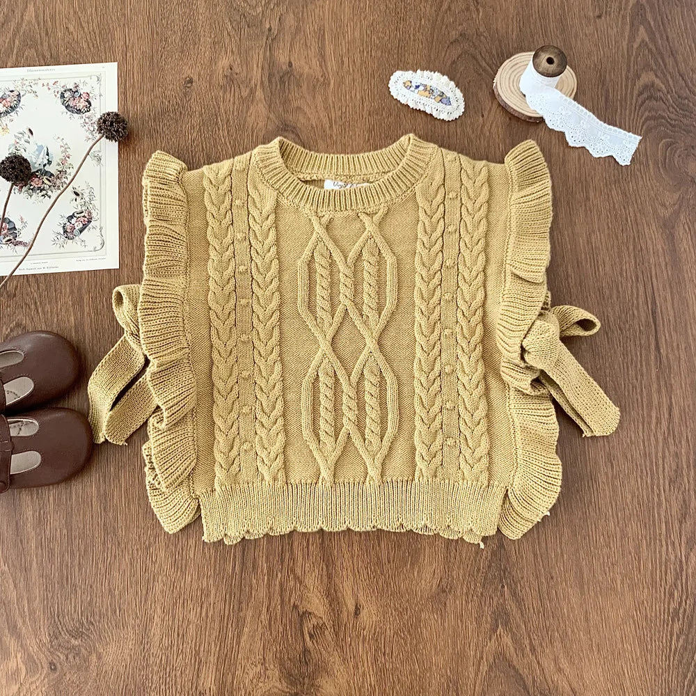 Kids Knit Ruffle Bow Vest