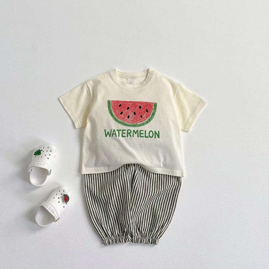 Two-Piece Set Kids Fruit Tee and Plaid Shorts