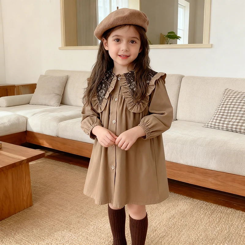 Kids Brown Long Sleeve Princess Dress