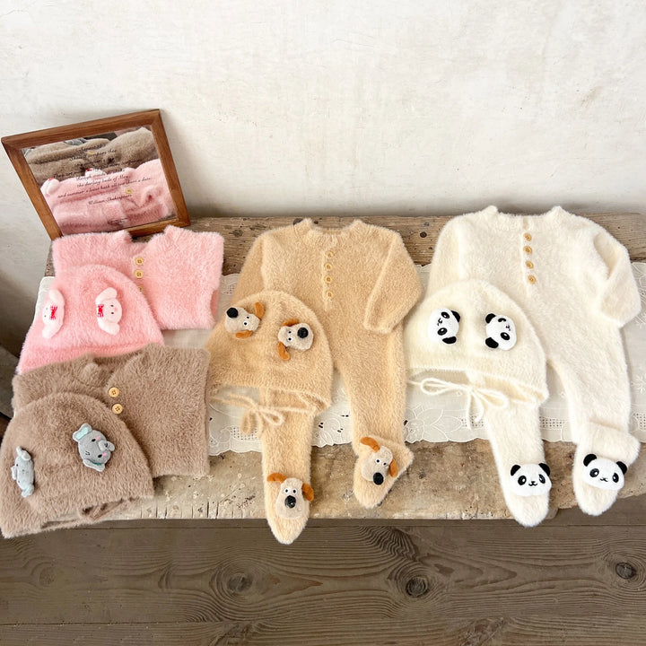 Two-Piece Set Plush Romper and Hat