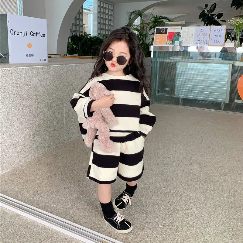 Two-Piece Set Kids Striped Hoodie and Shorts