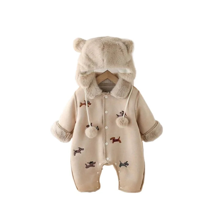 Two-Piece Set Kids Fleece Jumpsuit and Hat