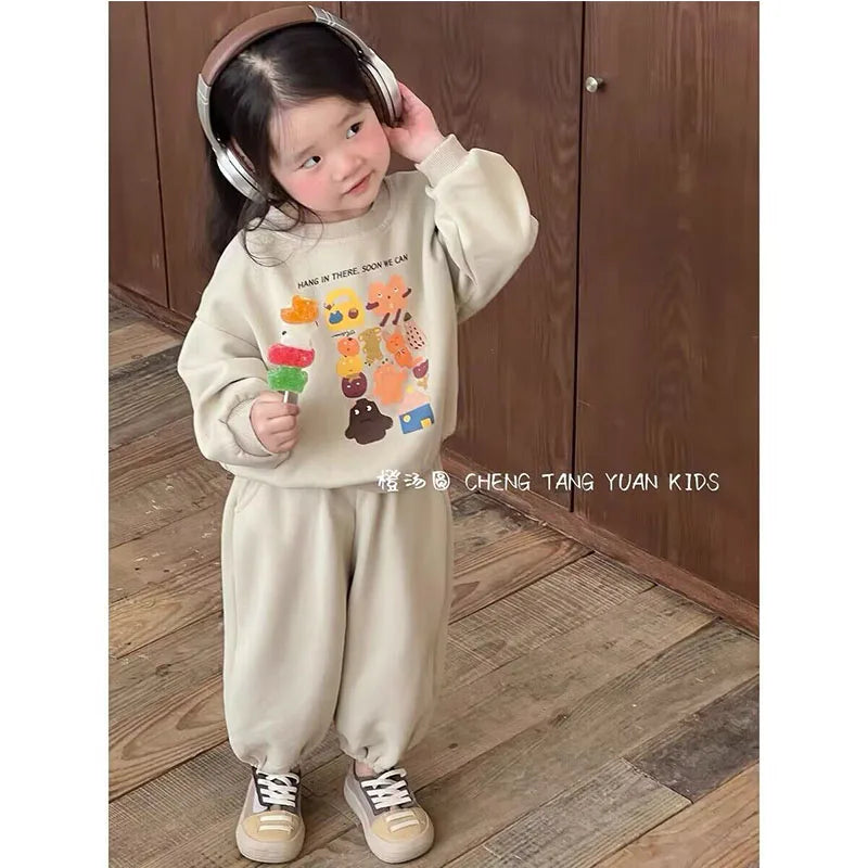 Two-Piece Set Kids Print Sweater and Sweatpants