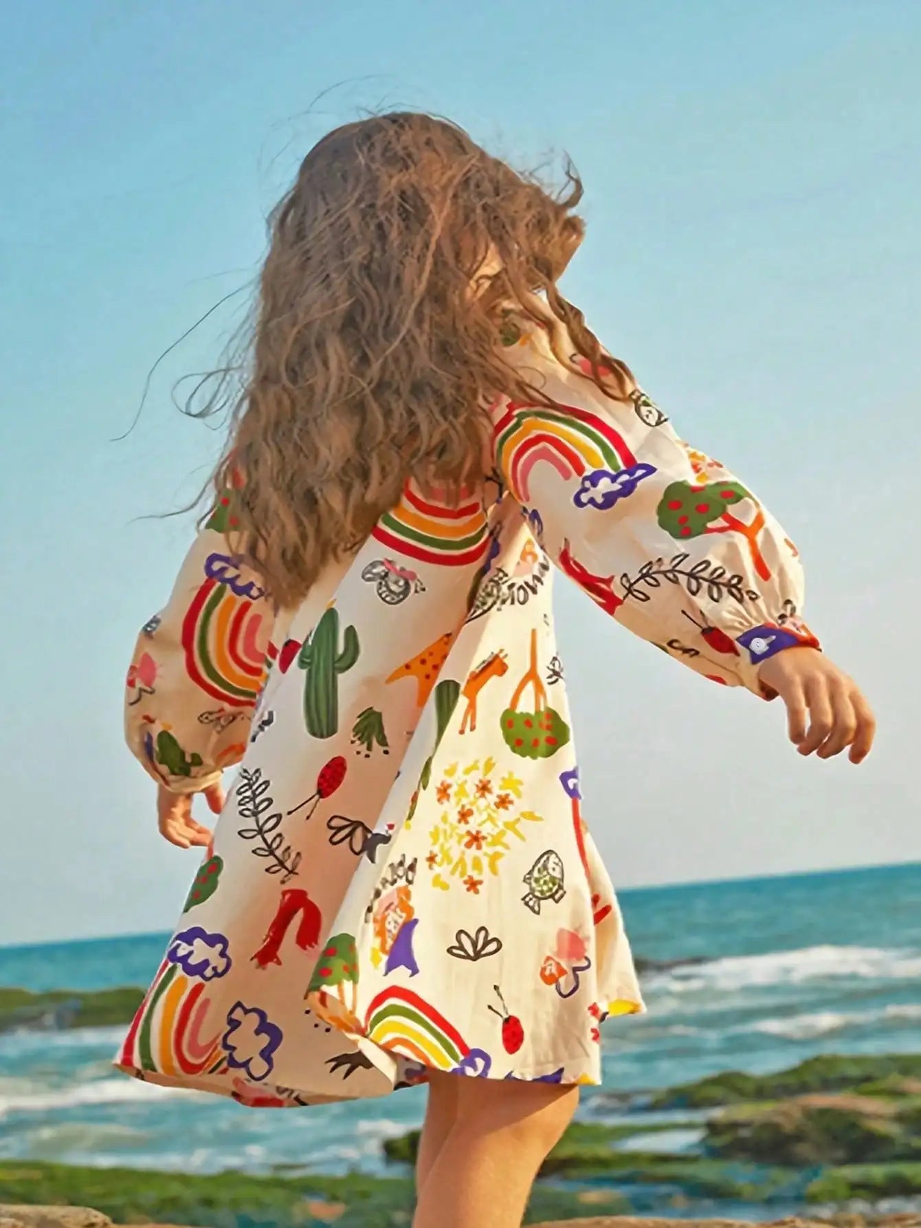 Cartoon Pattern Long Sleeve Dress