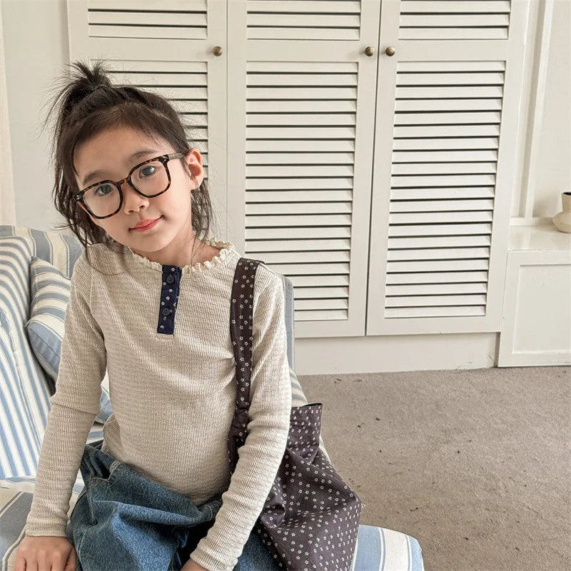 Kids Ruched Collar Long Sleeve Top