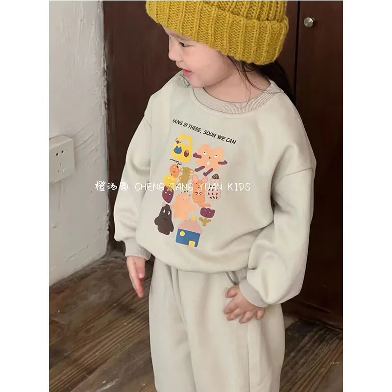 Two-Piece Set Kids Print Sweater and Sweatpants